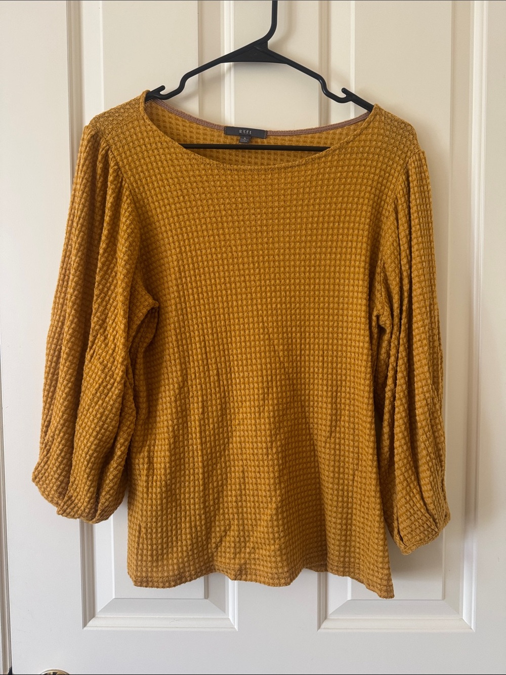 Gyft Mustard Waffle-Knit Long Sleeve Top by Evereve